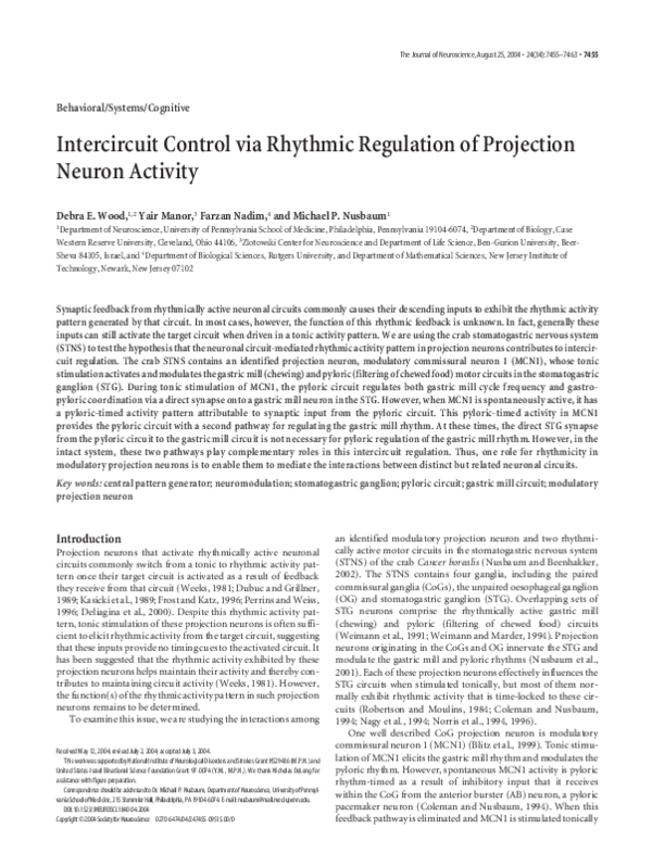 (PDF) Intercircuit Control via Rhythmic Regulation of Projection Neuron ...