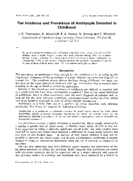 (PDF) The incidence and prevalence of amblyopia detected in childhood