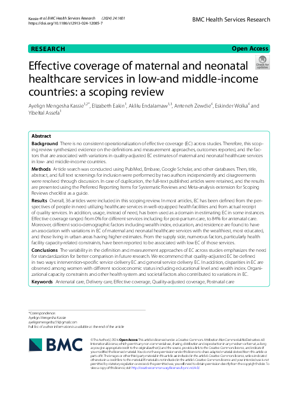 (PDF) Effective coverage of maternal and neonatal healthcare services ...