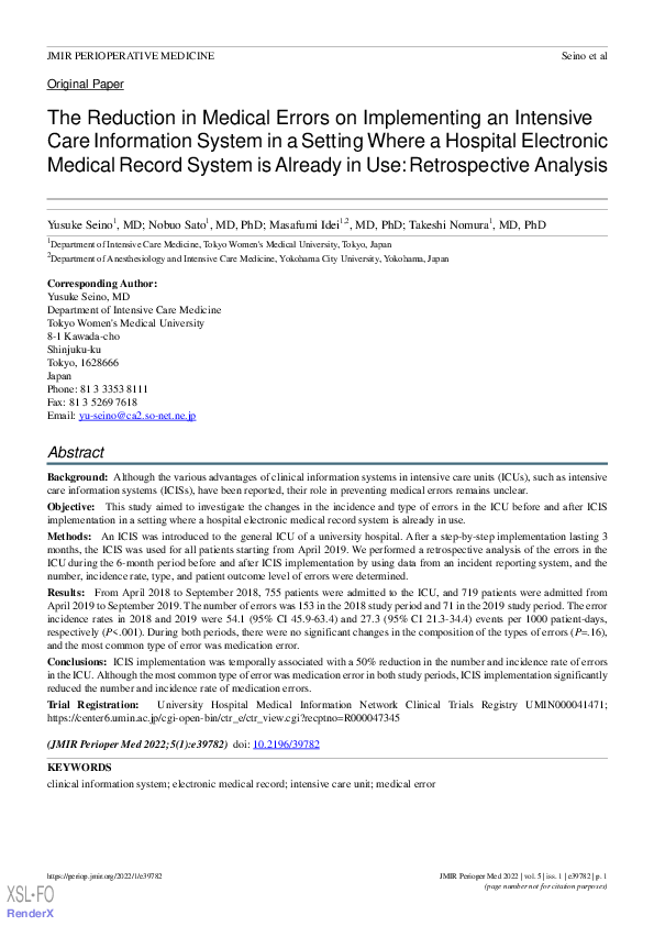 (PDF) The Reduction in Medical Errors on Implementing an Intensive Care ...