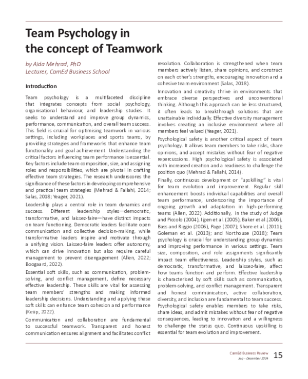 (PDF) Team Psychology in the concept of Teamwork
