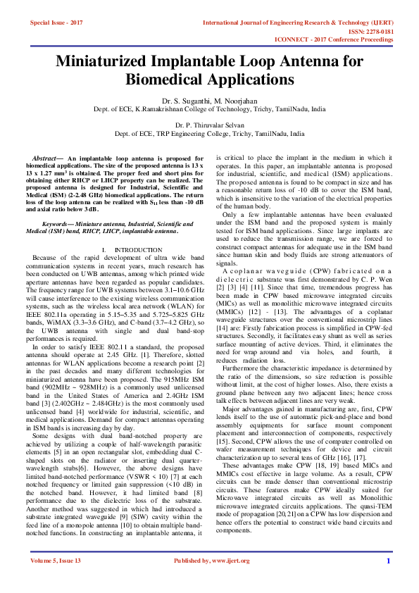 (PDF) Miniaturized Implantable Loop Antenna for Biomedical Applications