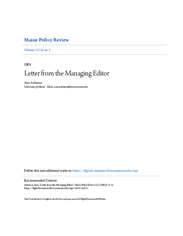 (PDF) Letter from the Managing Editor