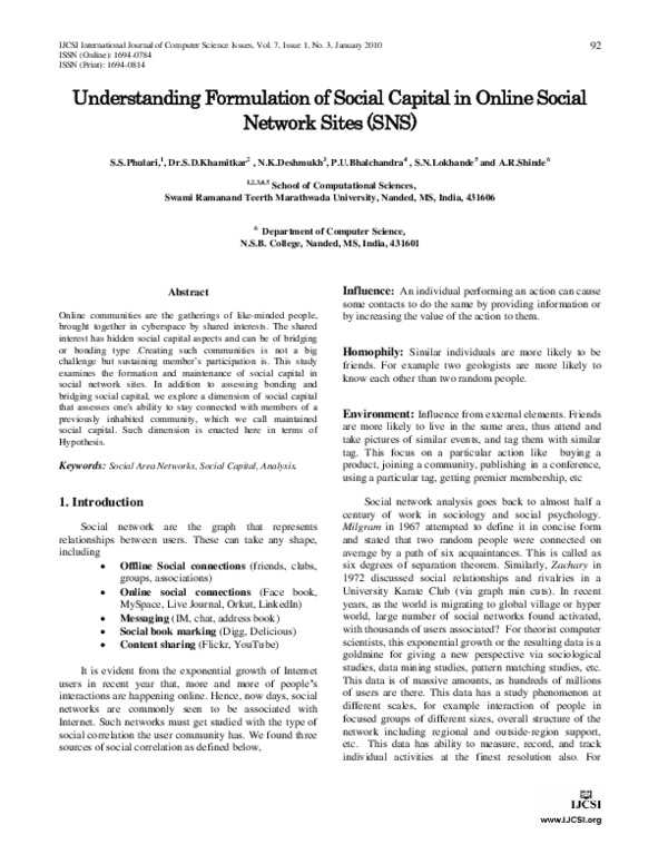 (PDF) Understanding Formulation of Social Capital in Online Social ...