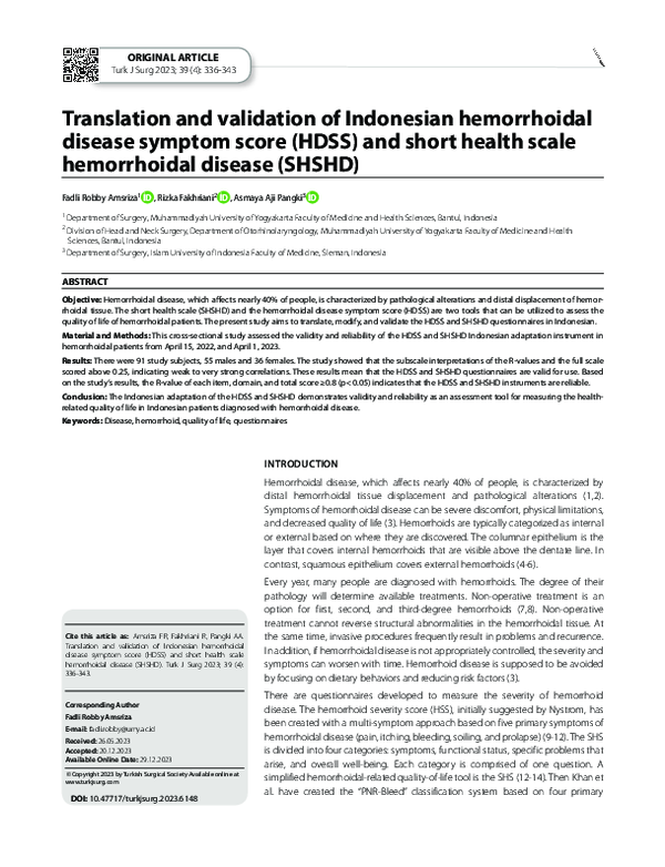 (PDF) Translation and validation of Indonesian hemorrhoidal disease ...