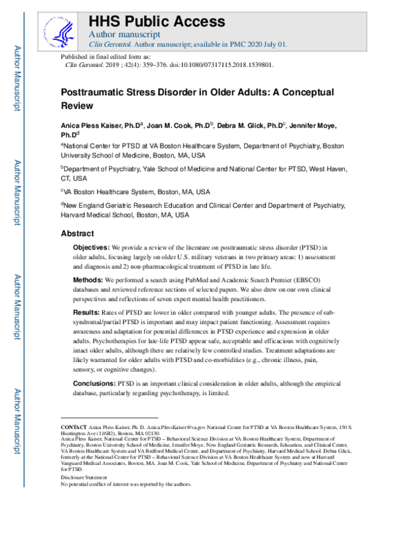(PDF) Posttraumatic Stress Disorder in Older Adults: A Conceptual Review