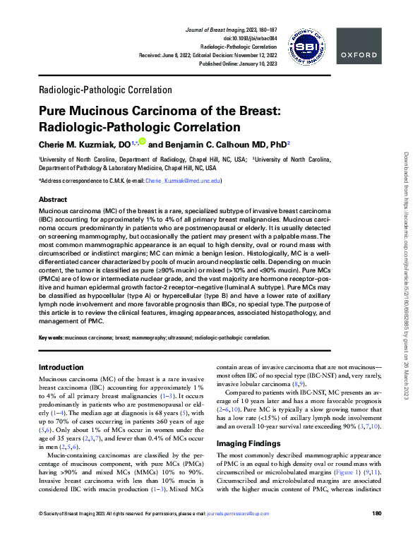 (PDF) Pure Mucinous Carcinoma of the Breast: Radiologic-Pathologic ...