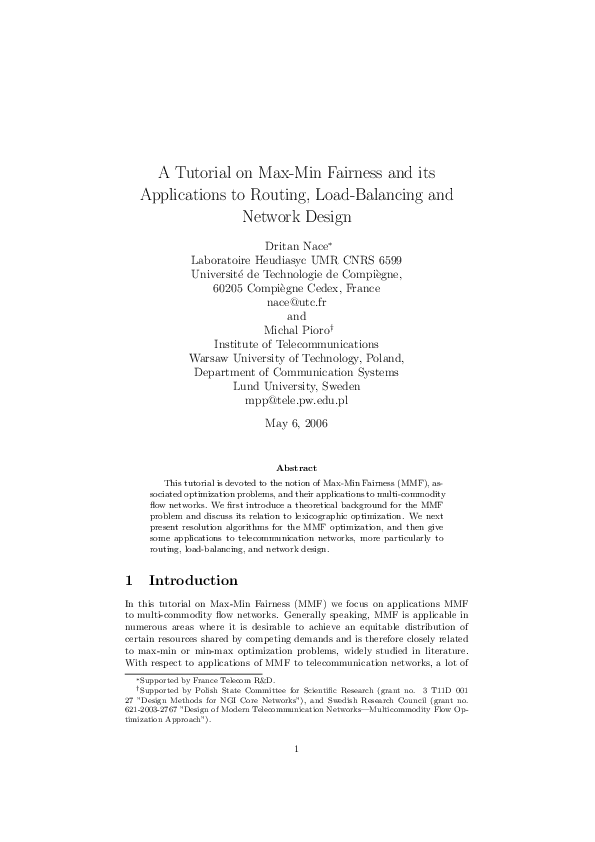 (PDF) Max-min fairness and its applications to routing and load ...
