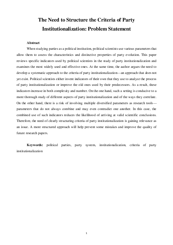 (PDF) The Need to Structure the Criteria of Party Institutionalization ...