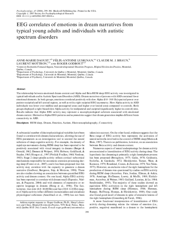 (PDF) EEG correlates of emotions in dream narratives from typical young ...
