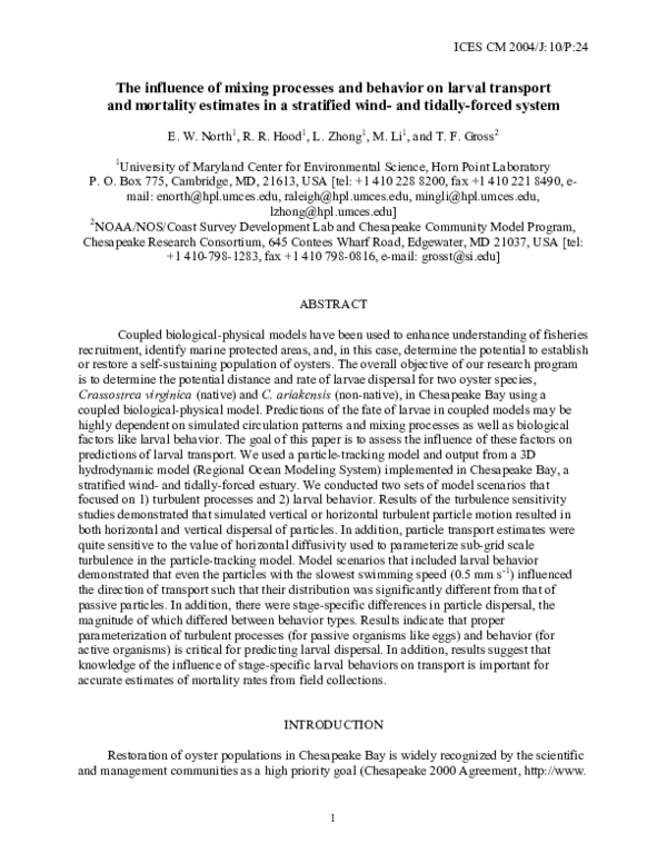 (PDF) The influence of mixing processes and behavior on larval ...
