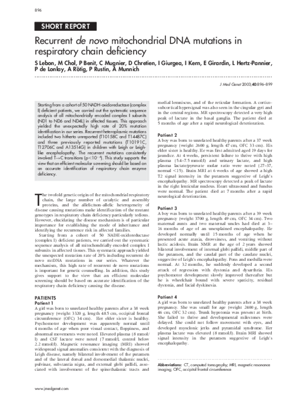 (PDF) Recurrent de novo mitochondrial DNA mutations in respiratory ...