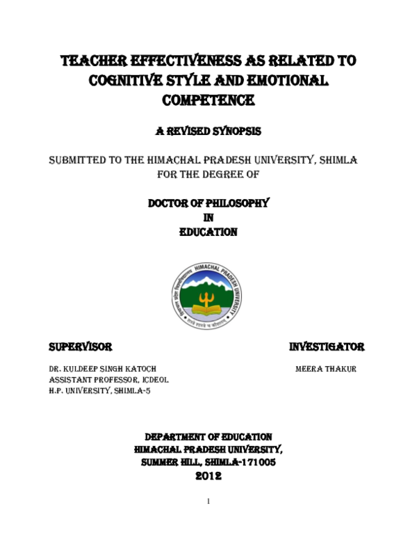 (PDF) Teacher effectiveness as related to cognitive style and emotional ...