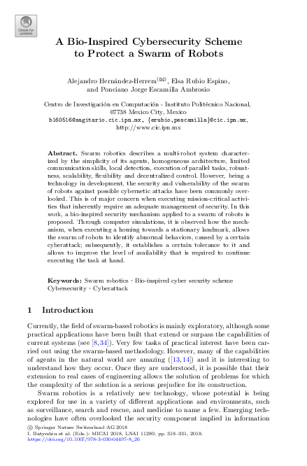 (PDF) A Bio-Inspired Cybersecurity Schemeto Protect a Swarm of Robots