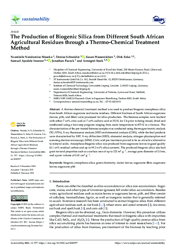(PDF) The Production of Biogenic Silica from Different South African ...