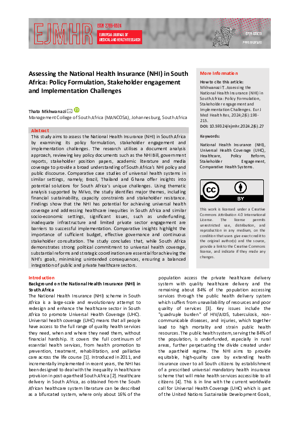 (PDF) Assessing the National Health Insurance (NHI) in South Africa ...