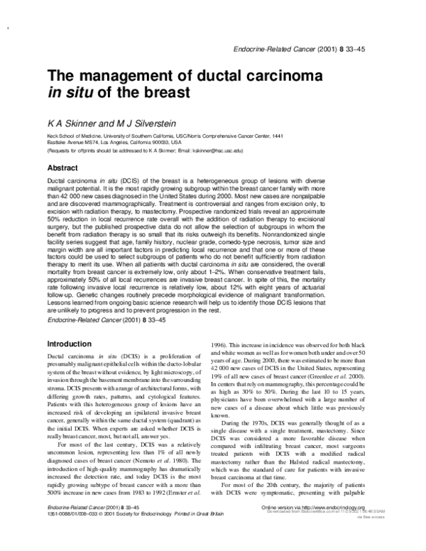 (PDF) The management of ductal carcinoma in situ of the breast | Melvin ...