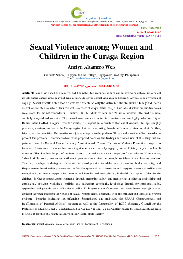 (PDF) Sexual Violence among Women and Children in the Caraga Region