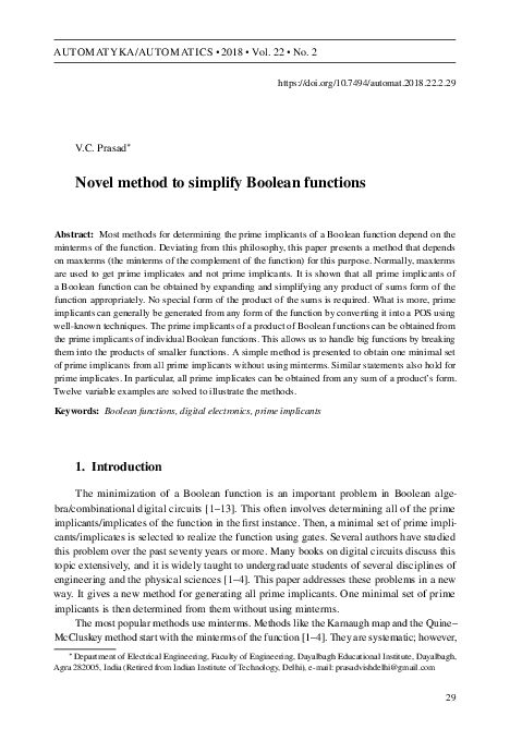 First page of “Novel method to simplify Boolean functions”