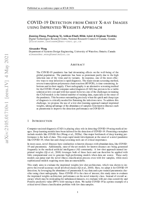 (PDF) COVID-19 Detection from Chest X-ray Images using Imprinted ...