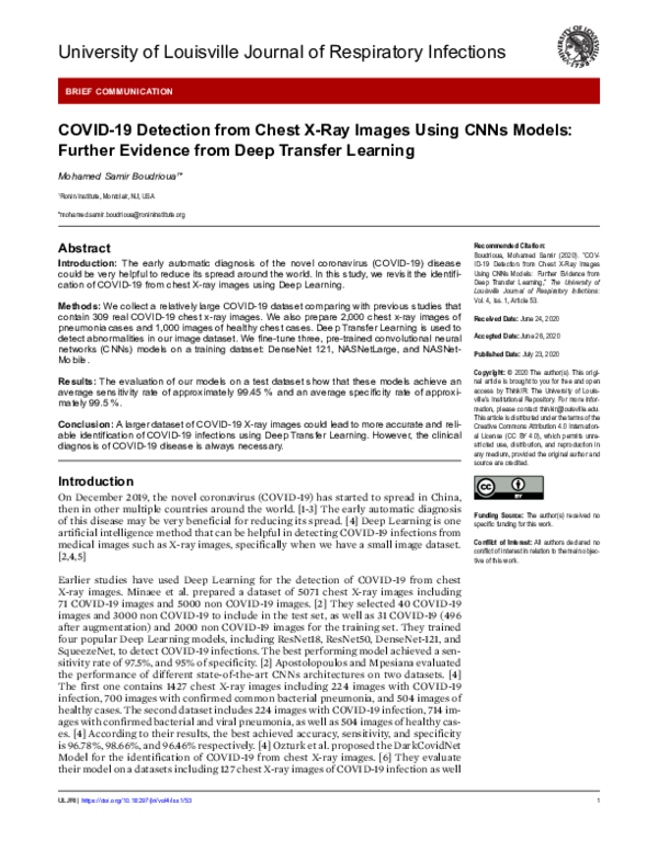 (PDF) COVID-19 Detection from Chest X-Ray Images Using CNNs Models ...