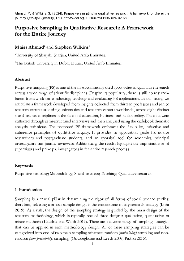 (PDF) Purposive Sampling in Qualitative Research: A Framework for the ...