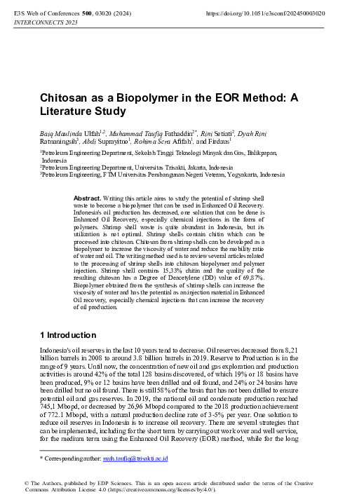 (PDF) Chitosan as a Biopolymer in the EOR Method: A Literature Study