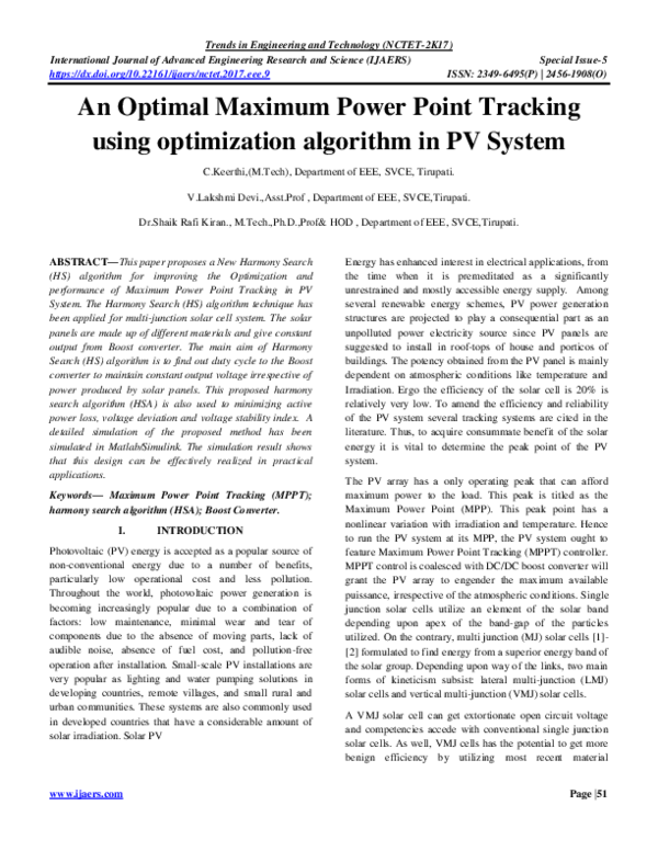 (PDF) An Optimal Maximum Power Point Tracking using optimization ...