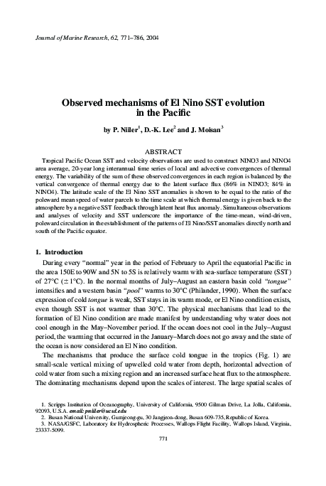 (PDF) Observed mechanisms of El Nino SST evolution in the Pacific