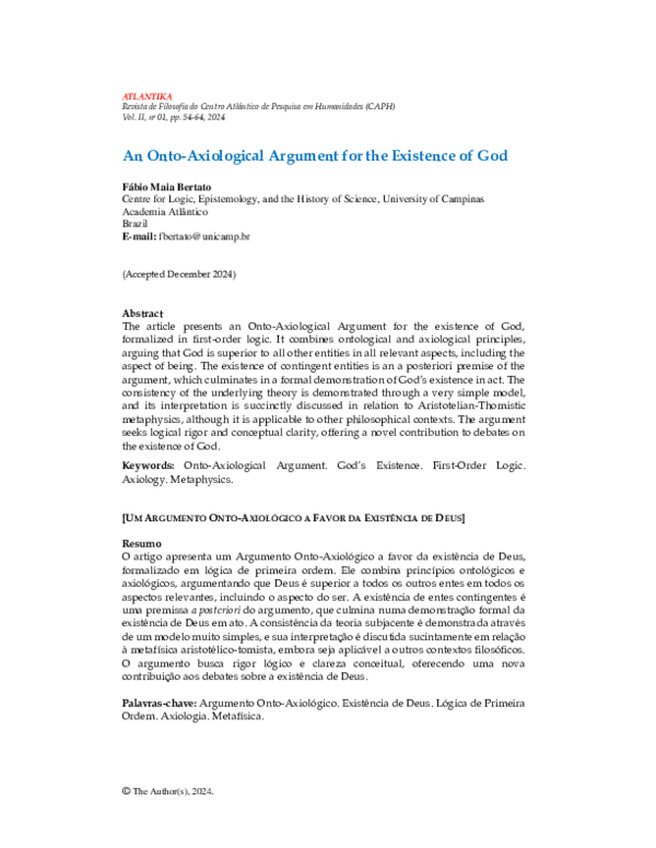 (PDF) An Onto-Axiological Argument for the Existence of God
