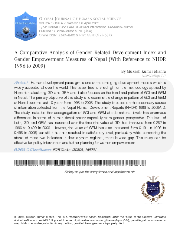 (PDF) A Comparative Analysis of Gender Related Development Index and ...