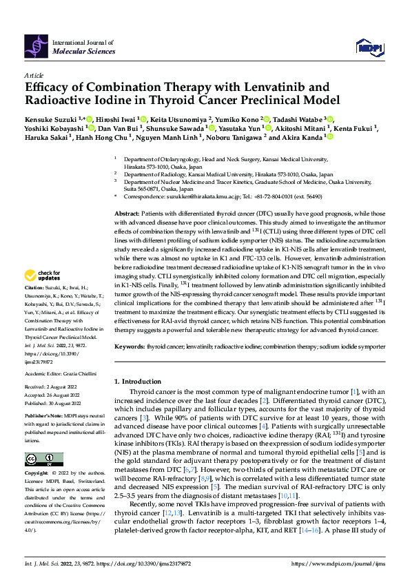 (PDF) Efficacy of Combination Therapy with Lenvatinib and Radioactive ...