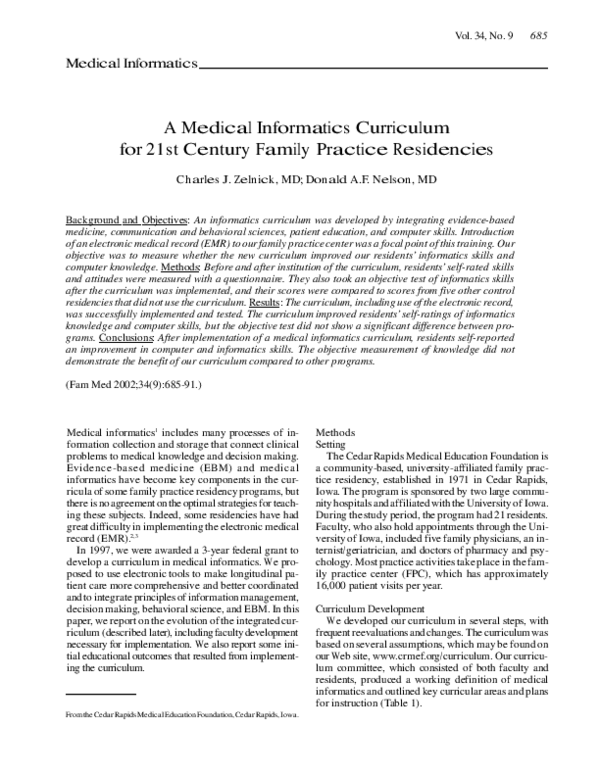 (PDF) A medical informatics curriculum for 21st century family practice ...