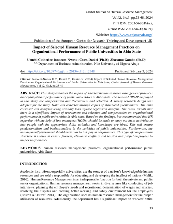 (PDF) Impact of Selected Human Resource Management Practices on ...