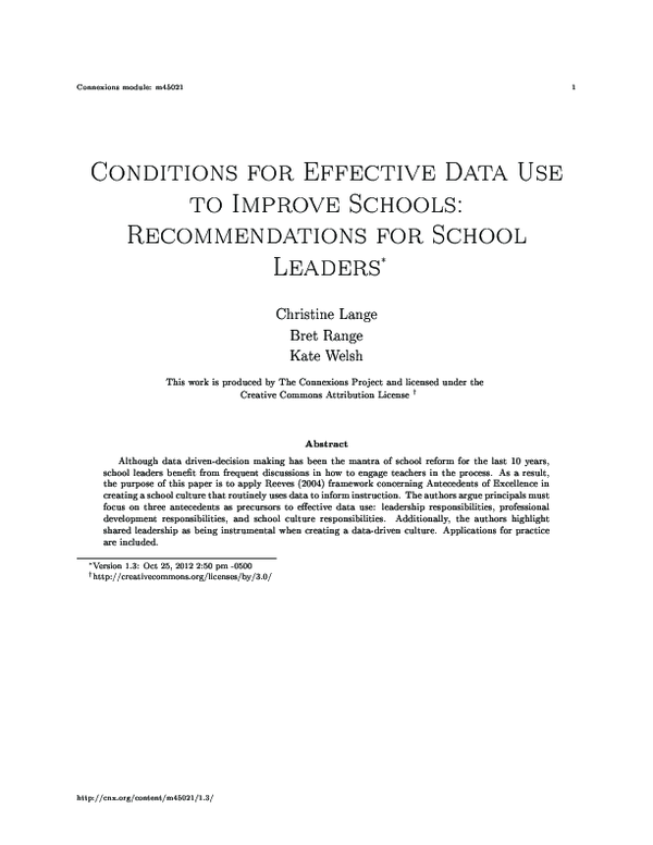 (PDF) Conditions for Effective Data Use to Improve Schools ...