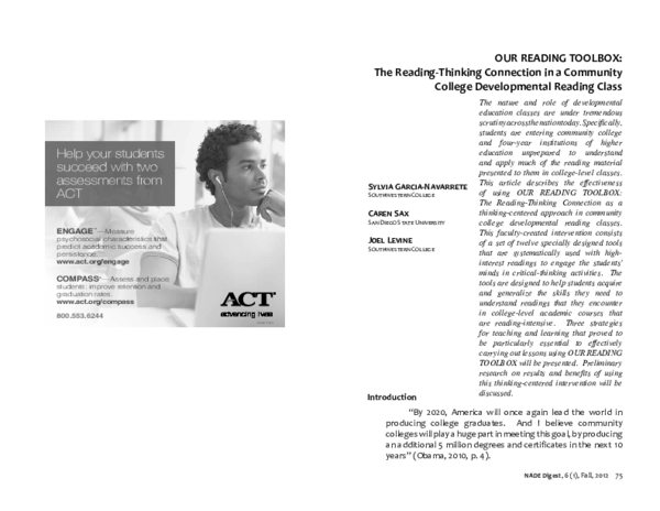 (PDF) OUR READING TOOLBOX: The Reading-Thinking Connection in a ...