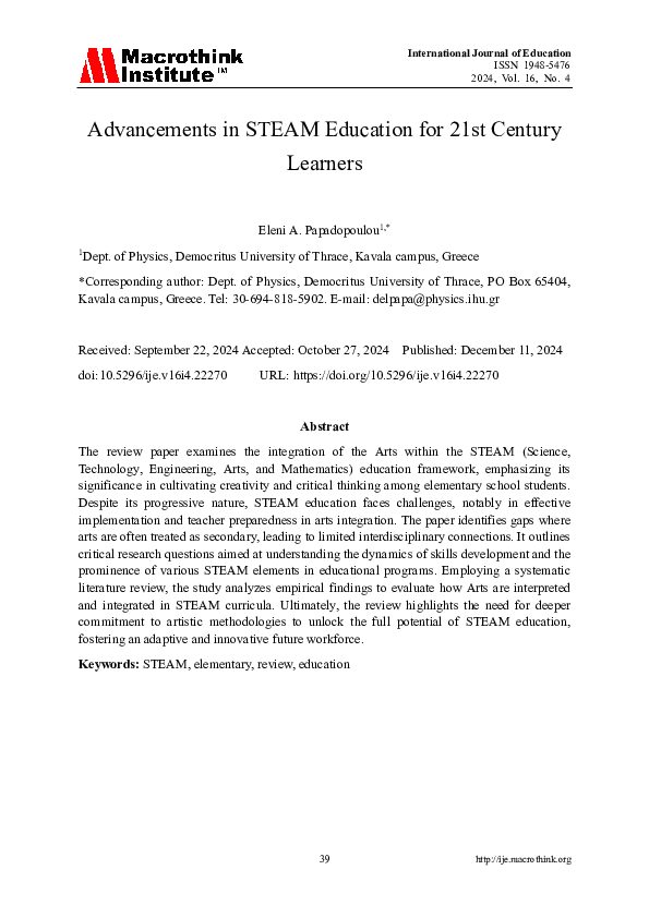 (PDF) Advancements in STEAM Education for 21st Century Learners