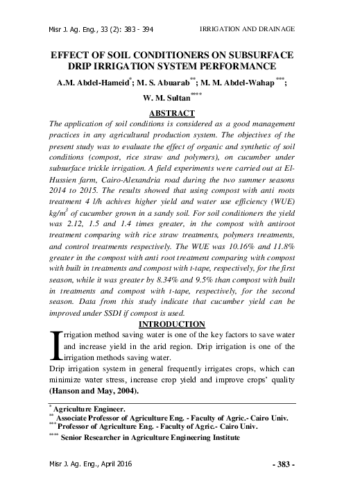 (PDF) Effect of Soil Conditioners on Subsurface Drip Irrigation System ...