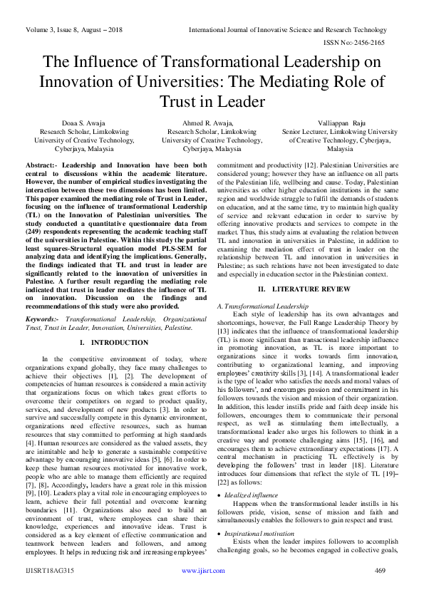 (PDF) The Influence of Transformational Leadership on Innovation of ...