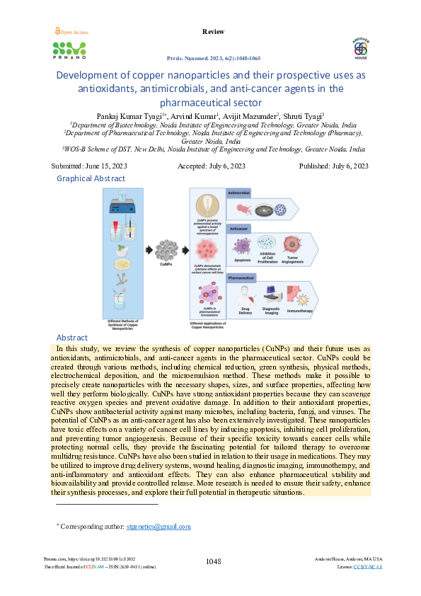 (PDF) Development of copper nanoparticles and their prospective uses as ...