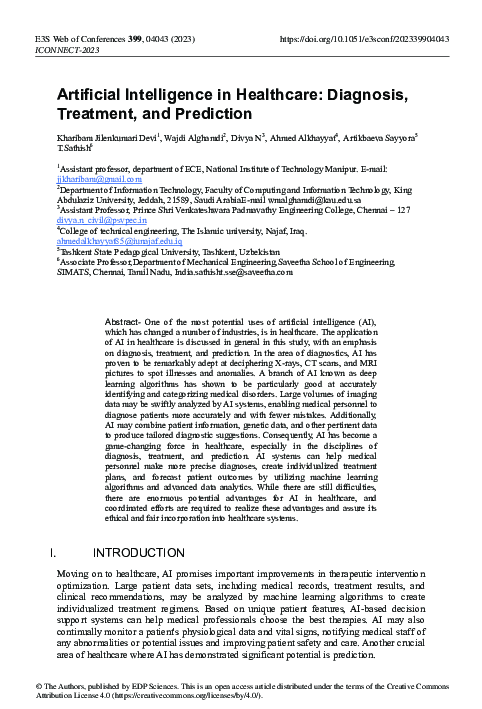 (PDF) Artificial Intelligence in Healthcare: Diagnosis, Treatment, and ...
