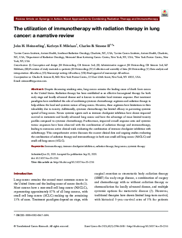(PDF) The utilization of immunotherapy with radiation therapy in lung ...