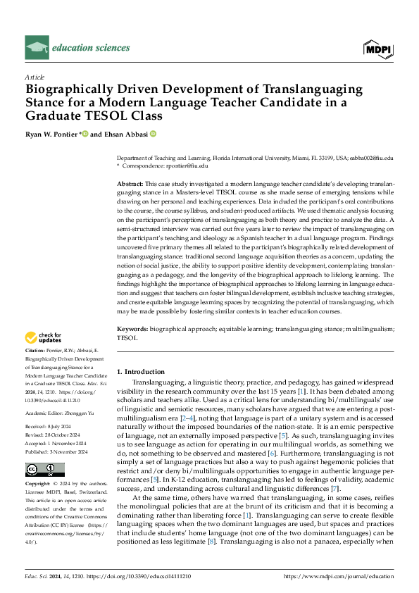 (PDF) Biographically Driven Development of Translanguaging Stance for a ...