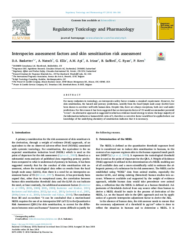 (PDF) Interspecies assessment factors and skin sensitization risk ...