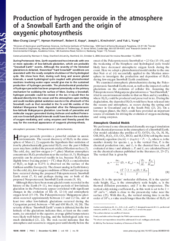 (PDF) Production of hydrogen peroxide in the atmosphere of a Snowball ...