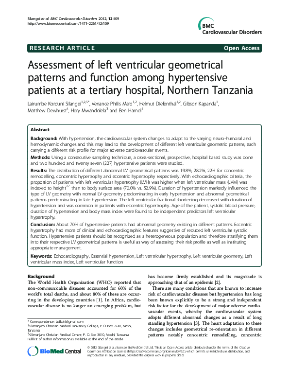 (PDF) Assessment of left ventricular geometrical patterns and function ...