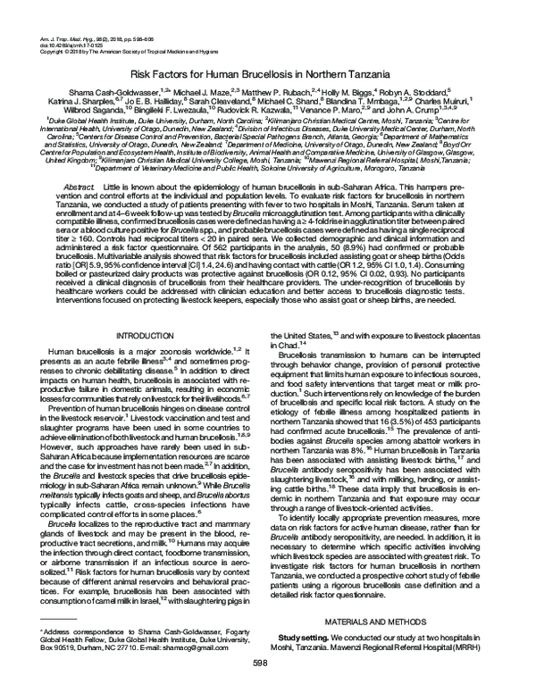 (PDF) Risk Factors for Human Brucellosis in Northern Tanzania