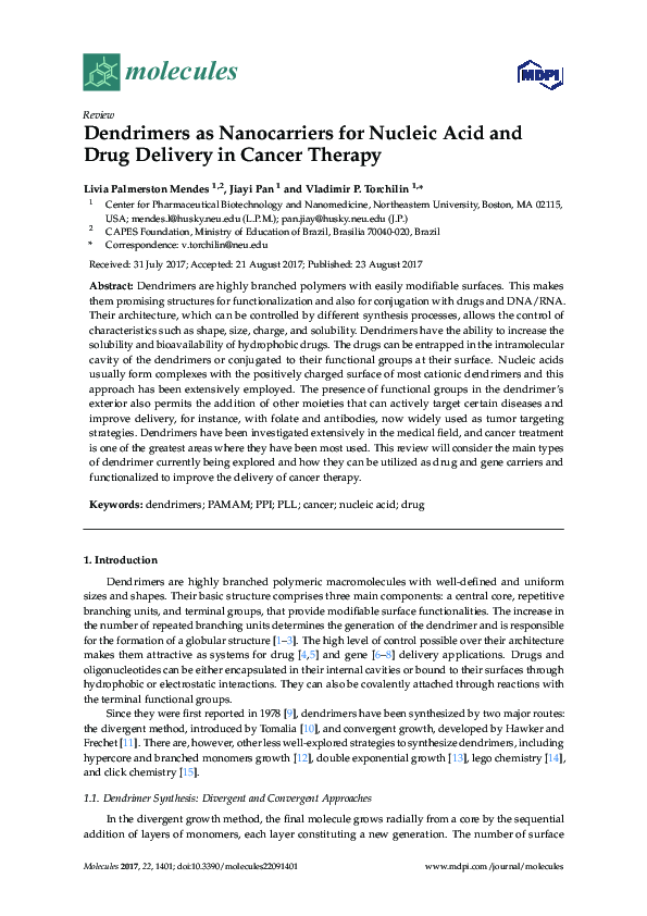 (PDF) Dendrimers as Nanocarriers for Nucleic Acid and Drug Delivery in ...