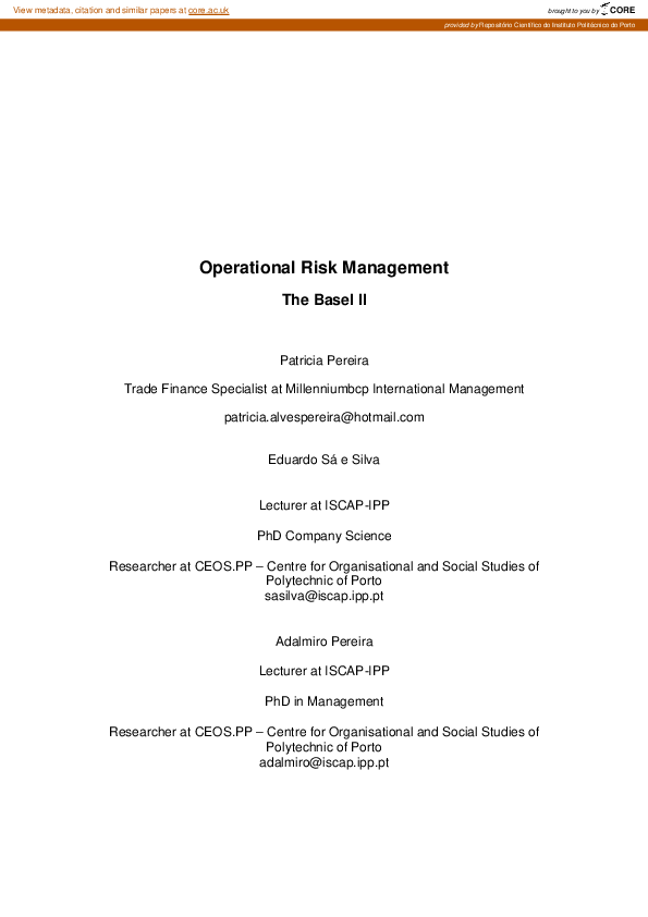(PDF) Operational Risk Management The Basel II