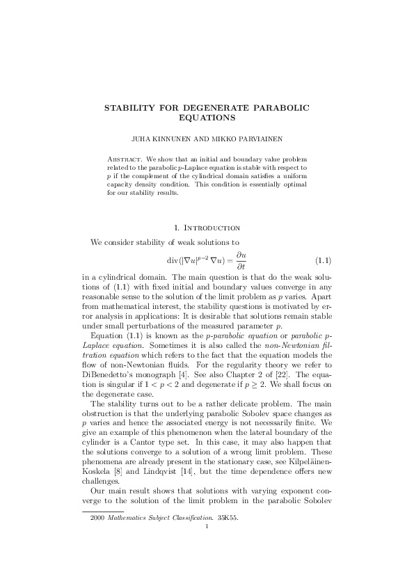 (PDF) Stability for degenerate parabolic equations